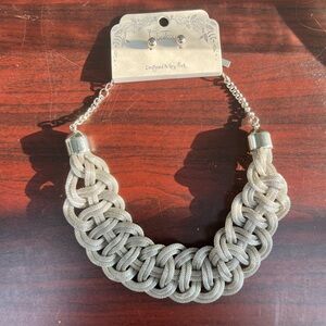 Silver Braided Necklace and Earring Set